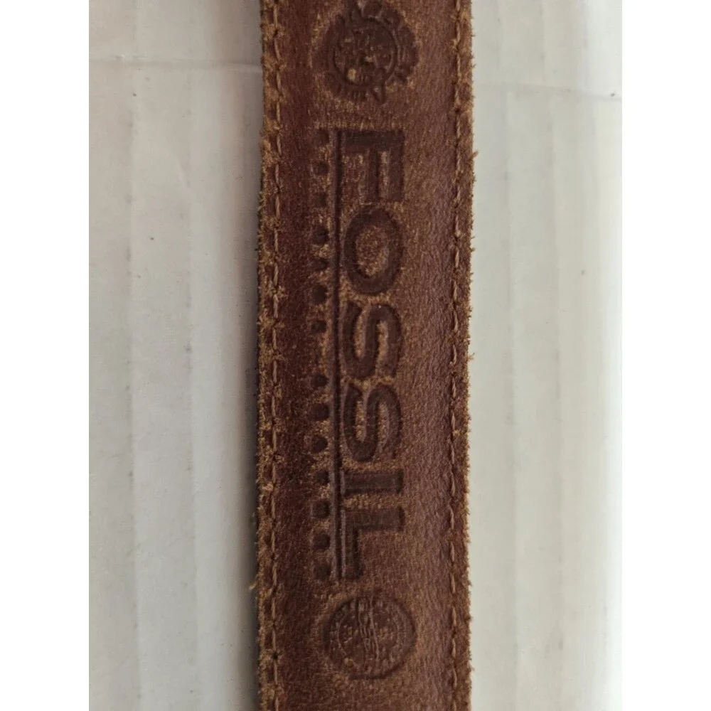 Fossil Leather Womens Girls Leather Belt Tarnished Brass Buckle, Size M